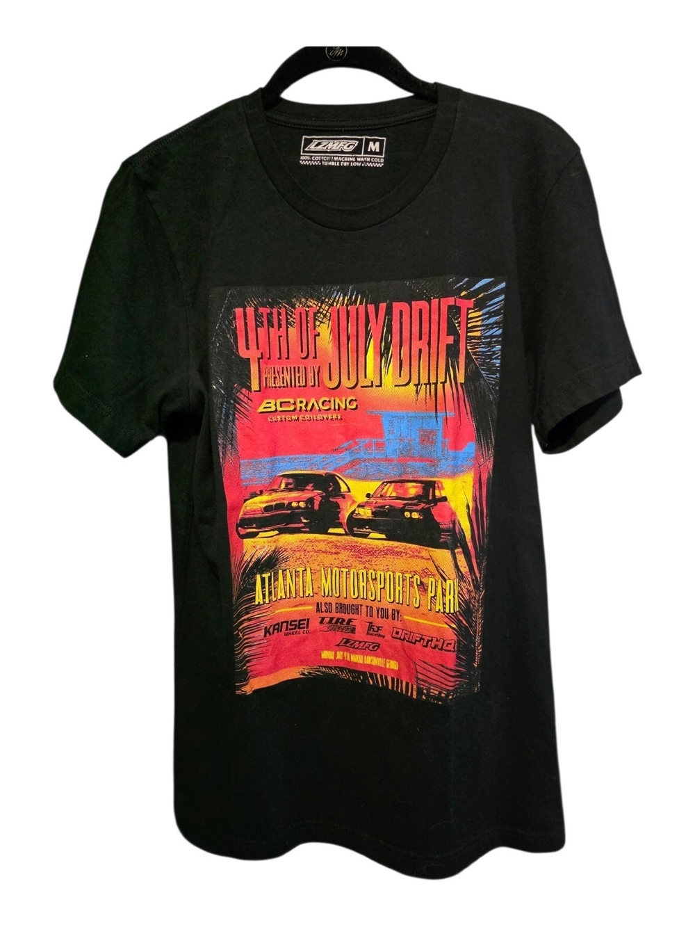 Men's Black Drift Racing Graphic Tee with Red & Yellow Print